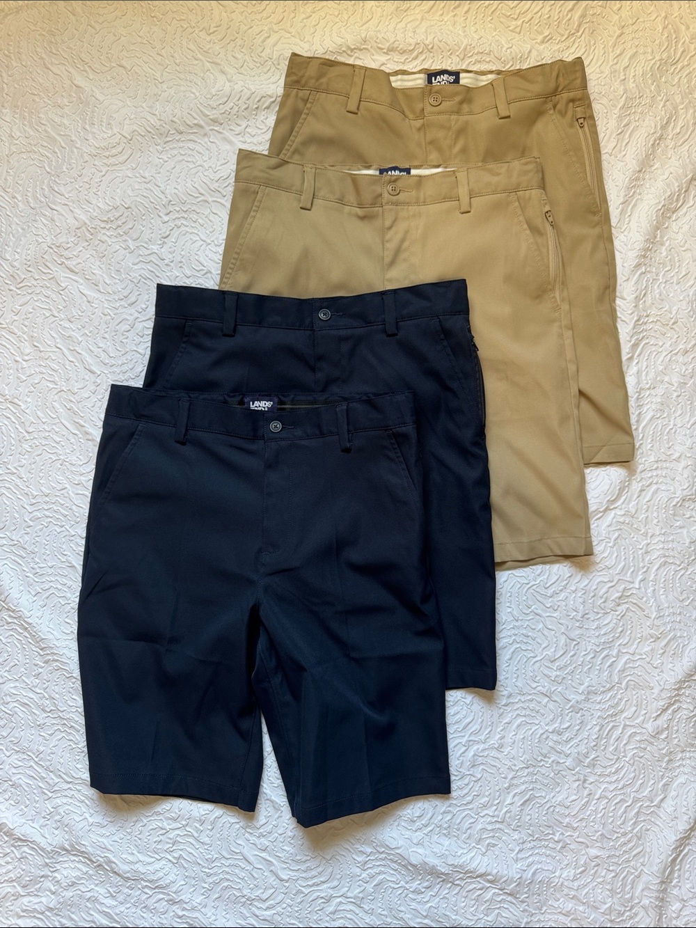 Lands' End Boy’s Flat-Front Shorts – Black & Khaki Pair
